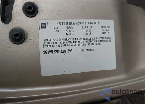 1999 Chevrolet Lumina из США, поврежденный, VIN 2G1WL52M6X9113961